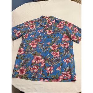 Royal Creations Vintage Hawaiian Shirt Mens Large Blue Floral Button Up Beach